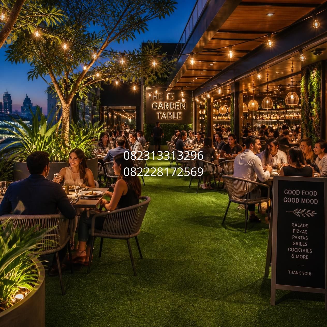 dekorasi rumput sintetis restoran