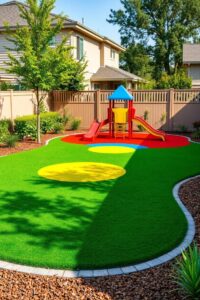 Colorful Backyard Playground with Synthetic Turf